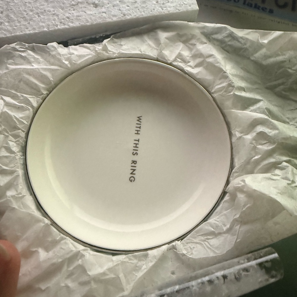 White Ring Dish with Text